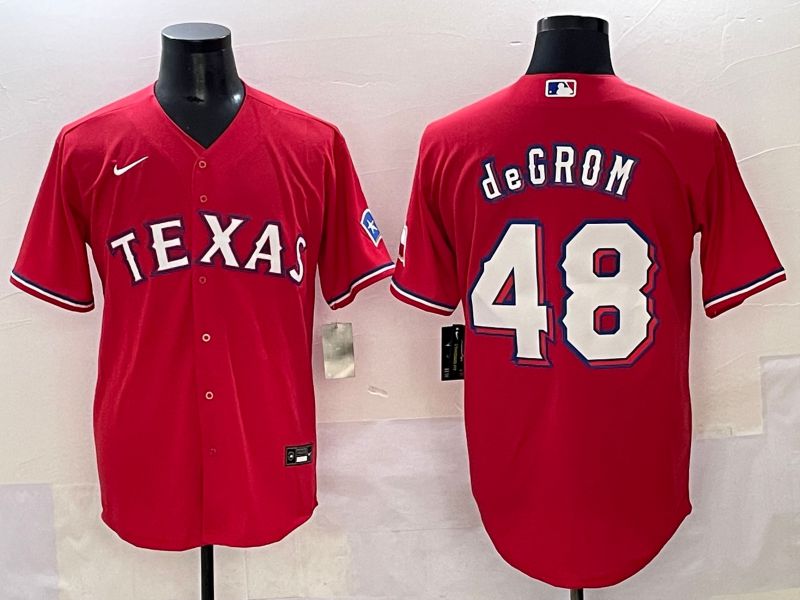 Men 2025 Texas Rangers #48 Degrom Red Game Nike MLB Jersey style 1